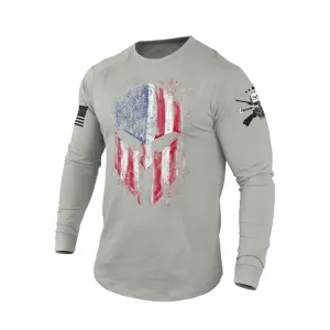 USA FLAG SPARTAN 100%COTTON GRAPHIC LONG SLEEVE T-SHIRT