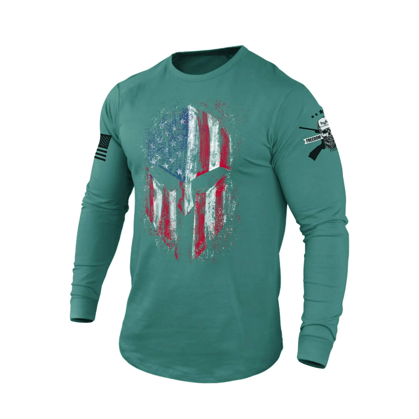 USA FLAG SPARTAN 100%COTTON GRAPHIC LONG SLEEVE T-SHIRT