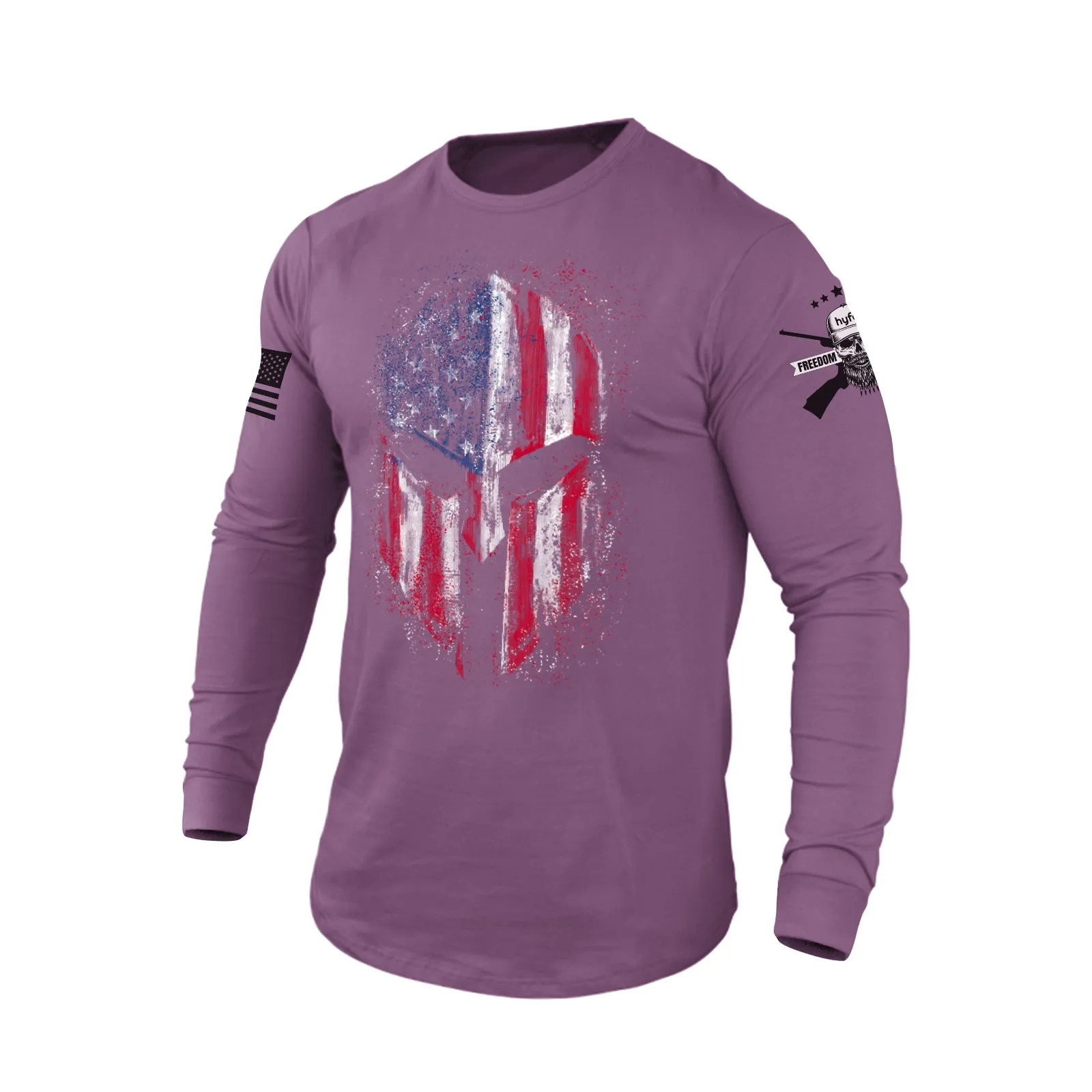USA FLAG SPARTAN 100%COTTON GRAPHIC LONG SLEEVE T-SHIRT