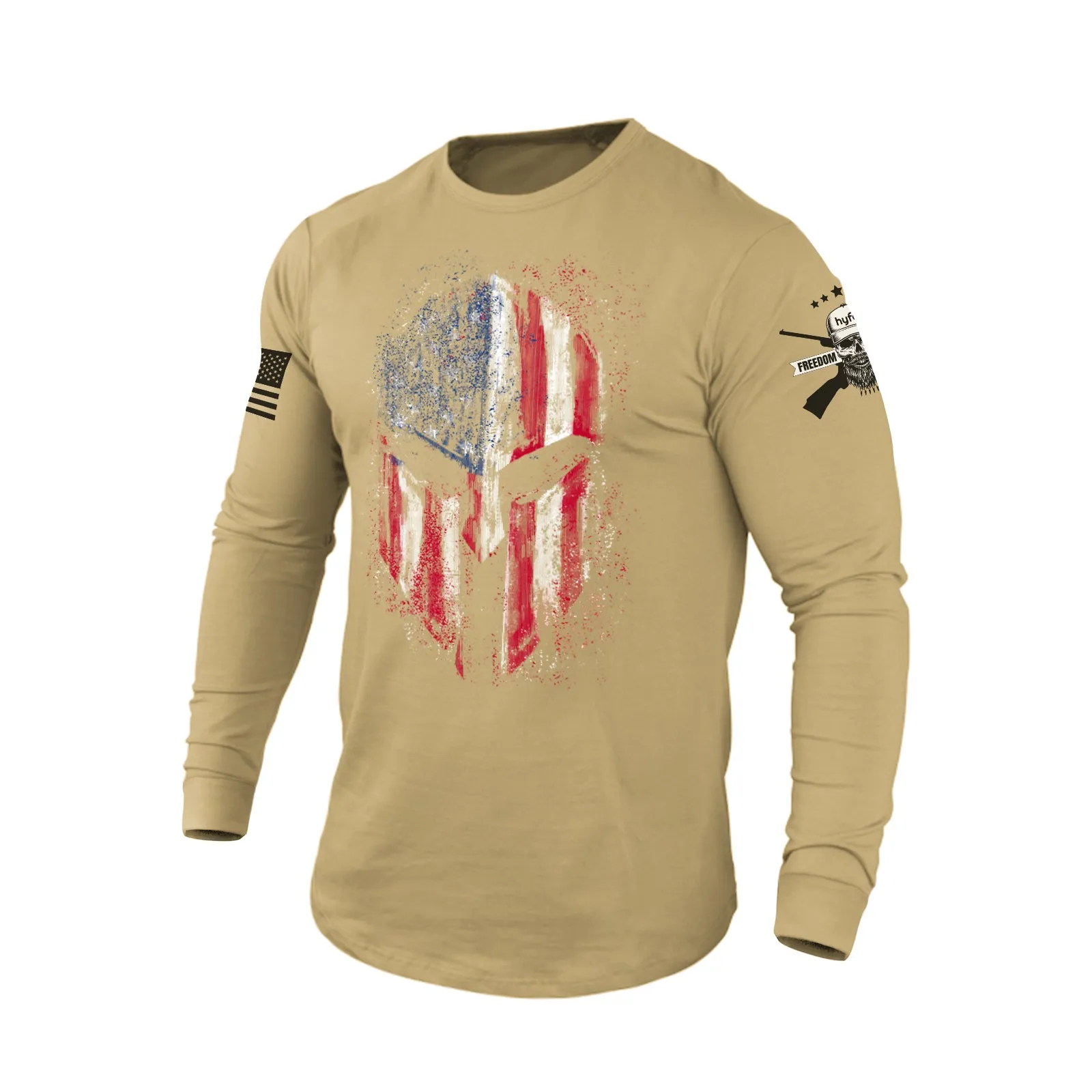 USA FLAG SPARTAN 100%COTTON GRAPHIC LONG SLEEVE T-SHIRT