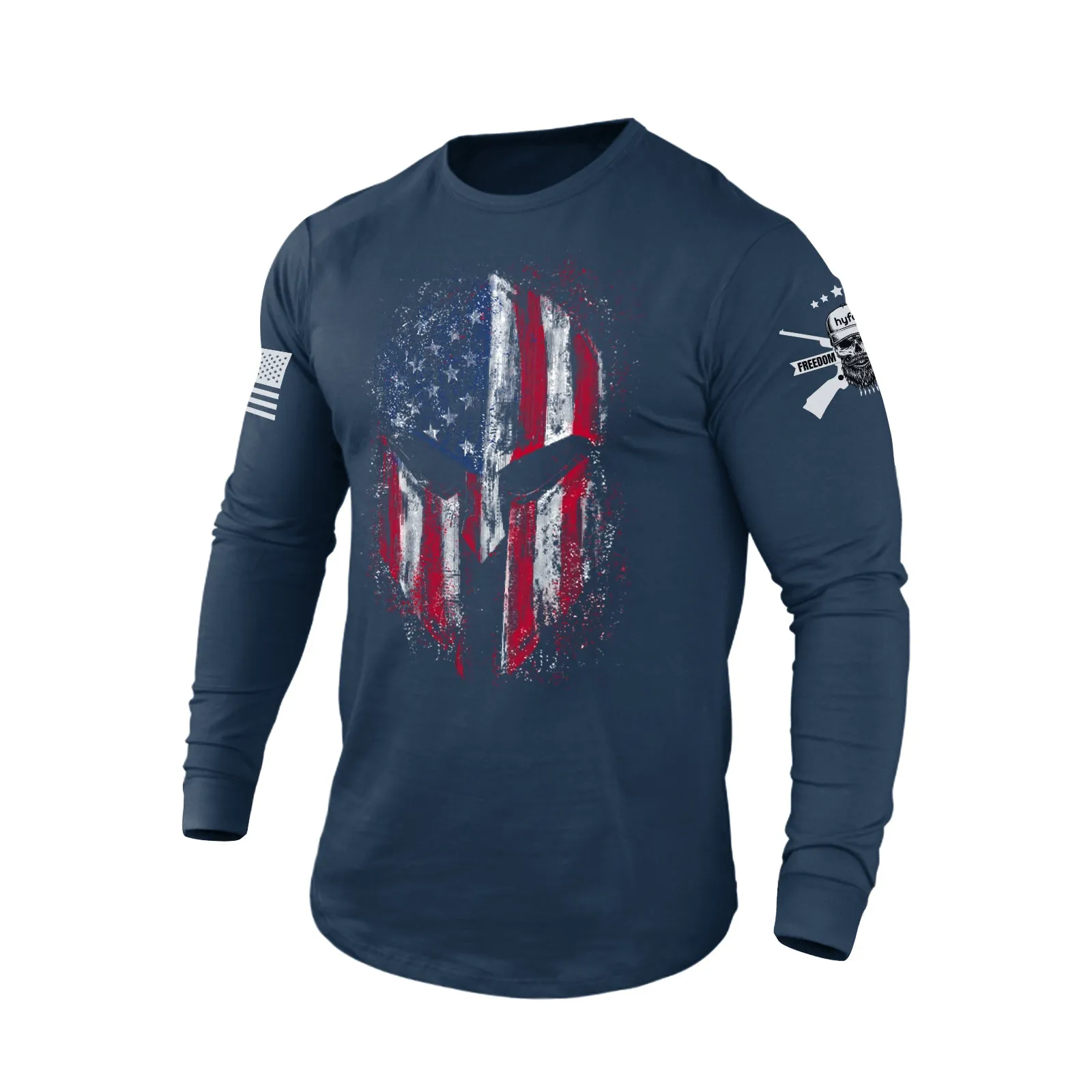 USA FLAG SPARTAN 100%COTTON GRAPHIC LONG SLEEVE T-SHIRT