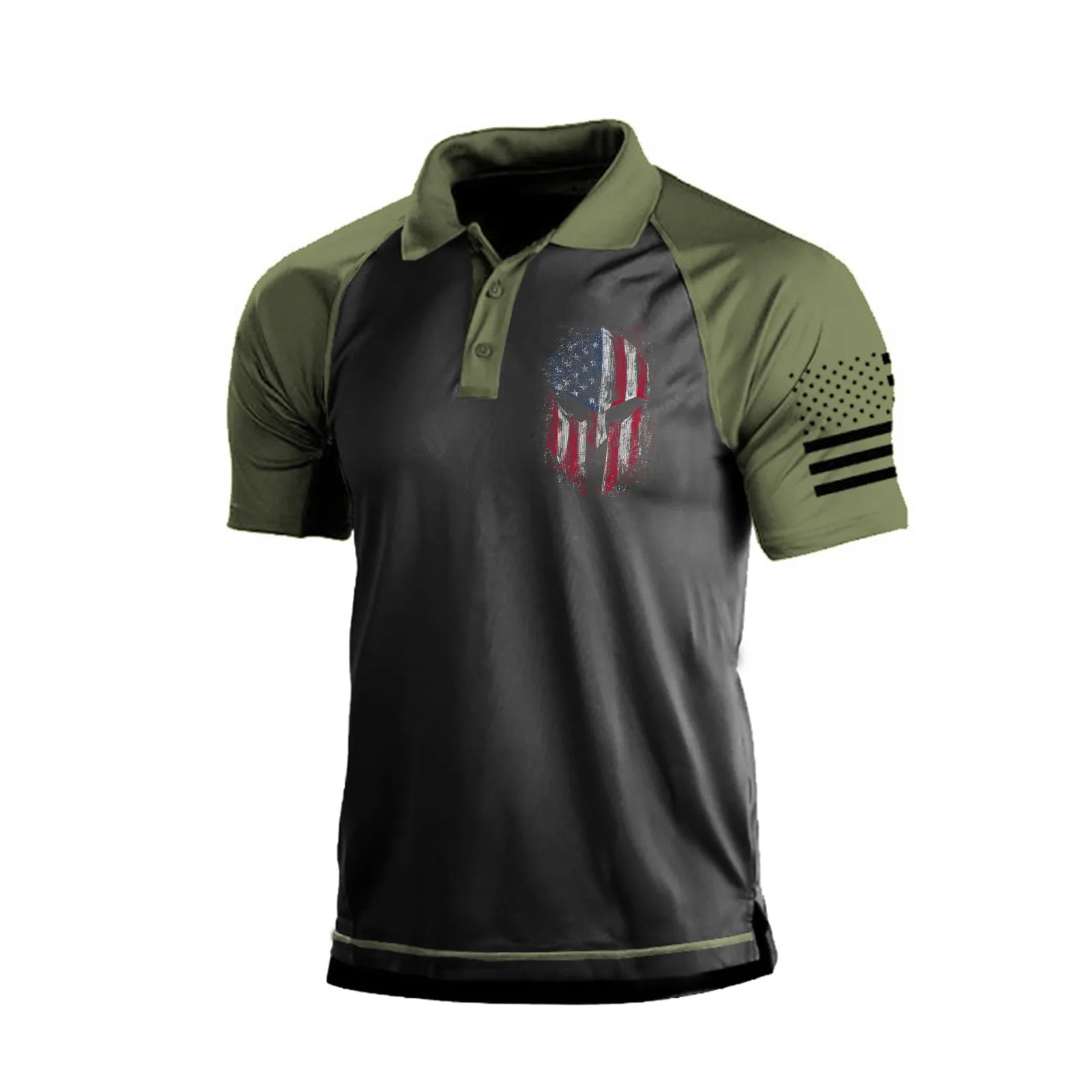 USA FLAG SPARTAN RAGLAN GRAPHIC POLO SHIRT