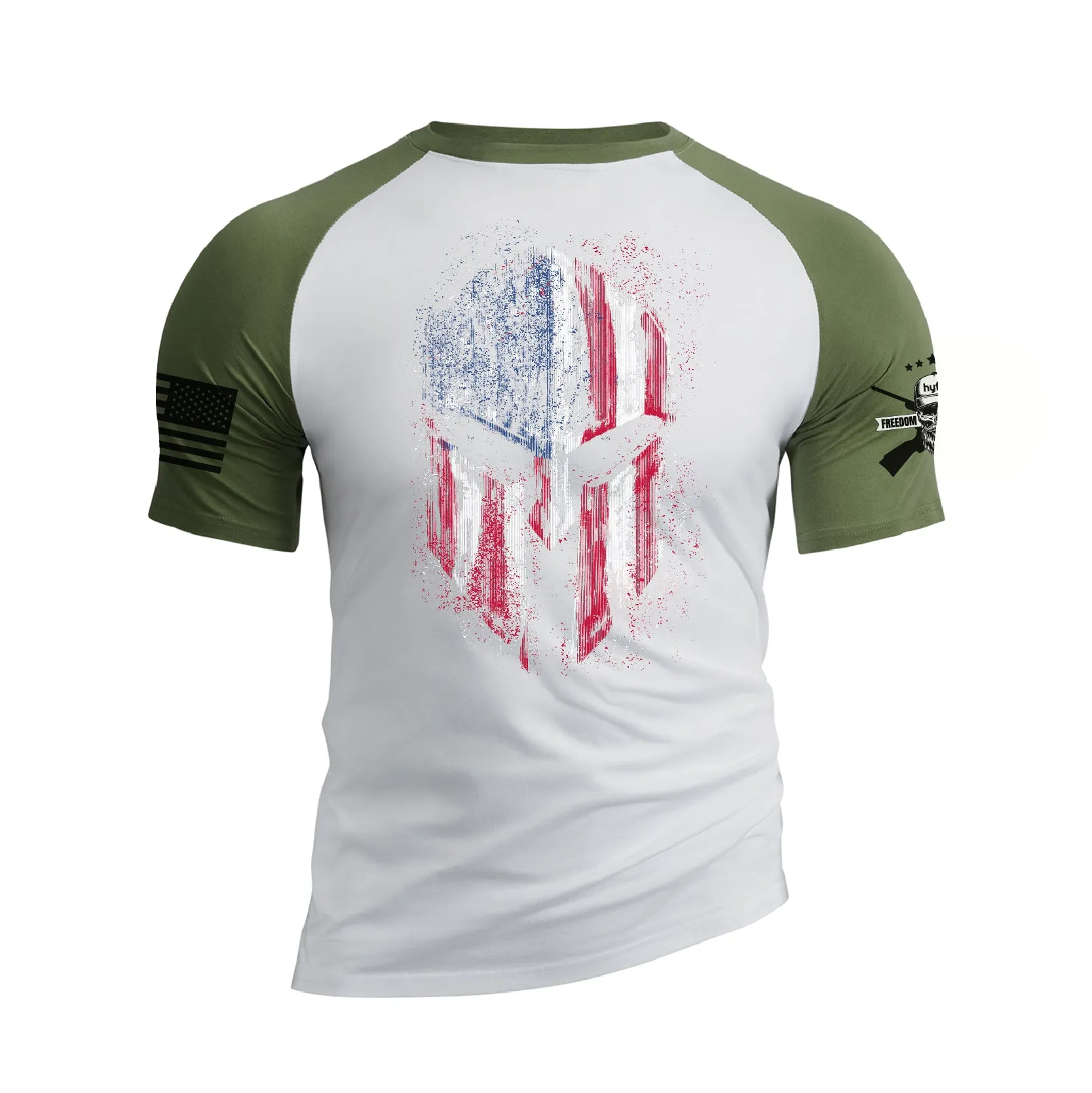 USA FLAG SPARTAN RAGLAN GRAPHIC TEE