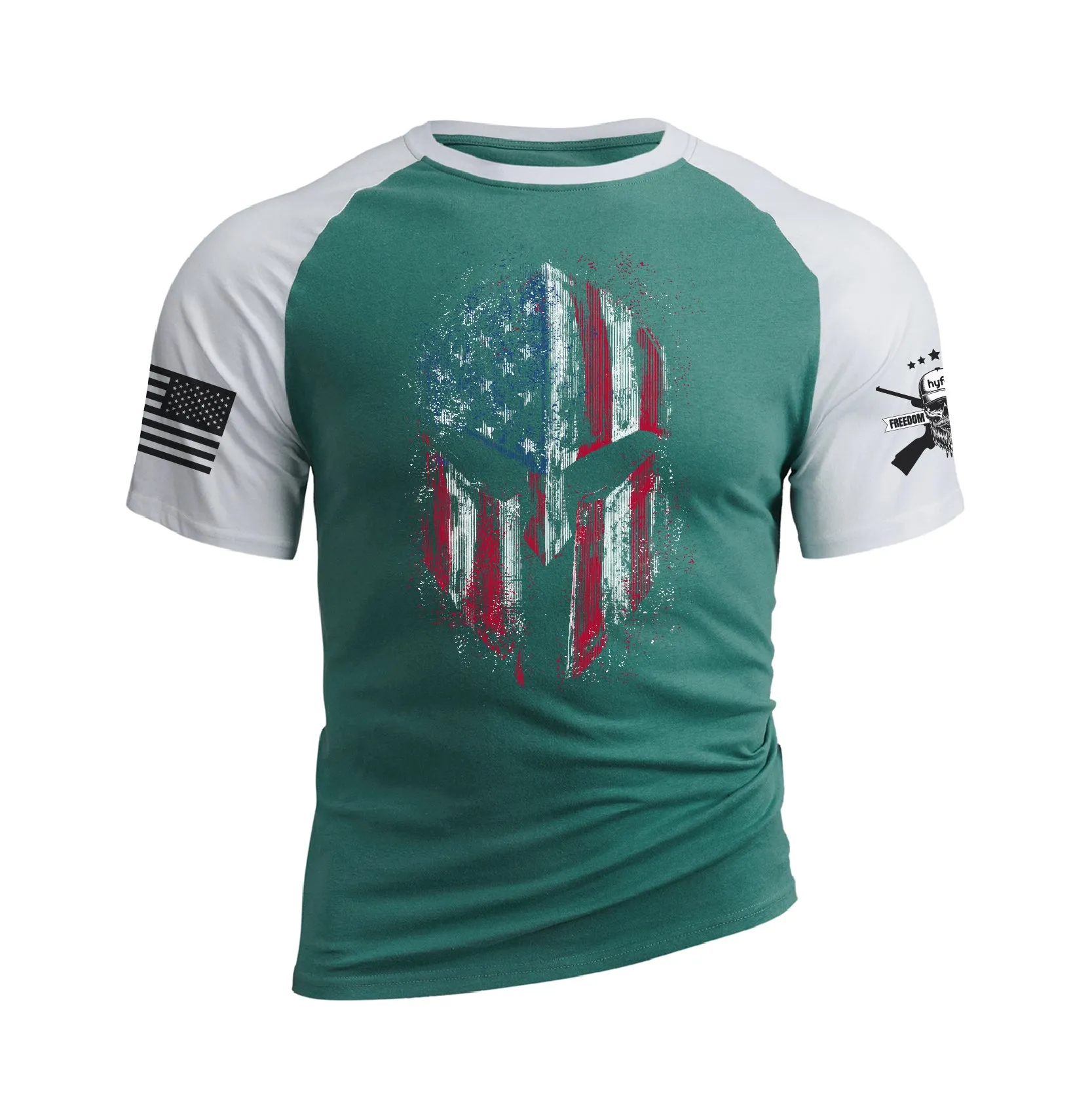 USA FLAG SPARTAN RAGLAN GRAPHIC TEE