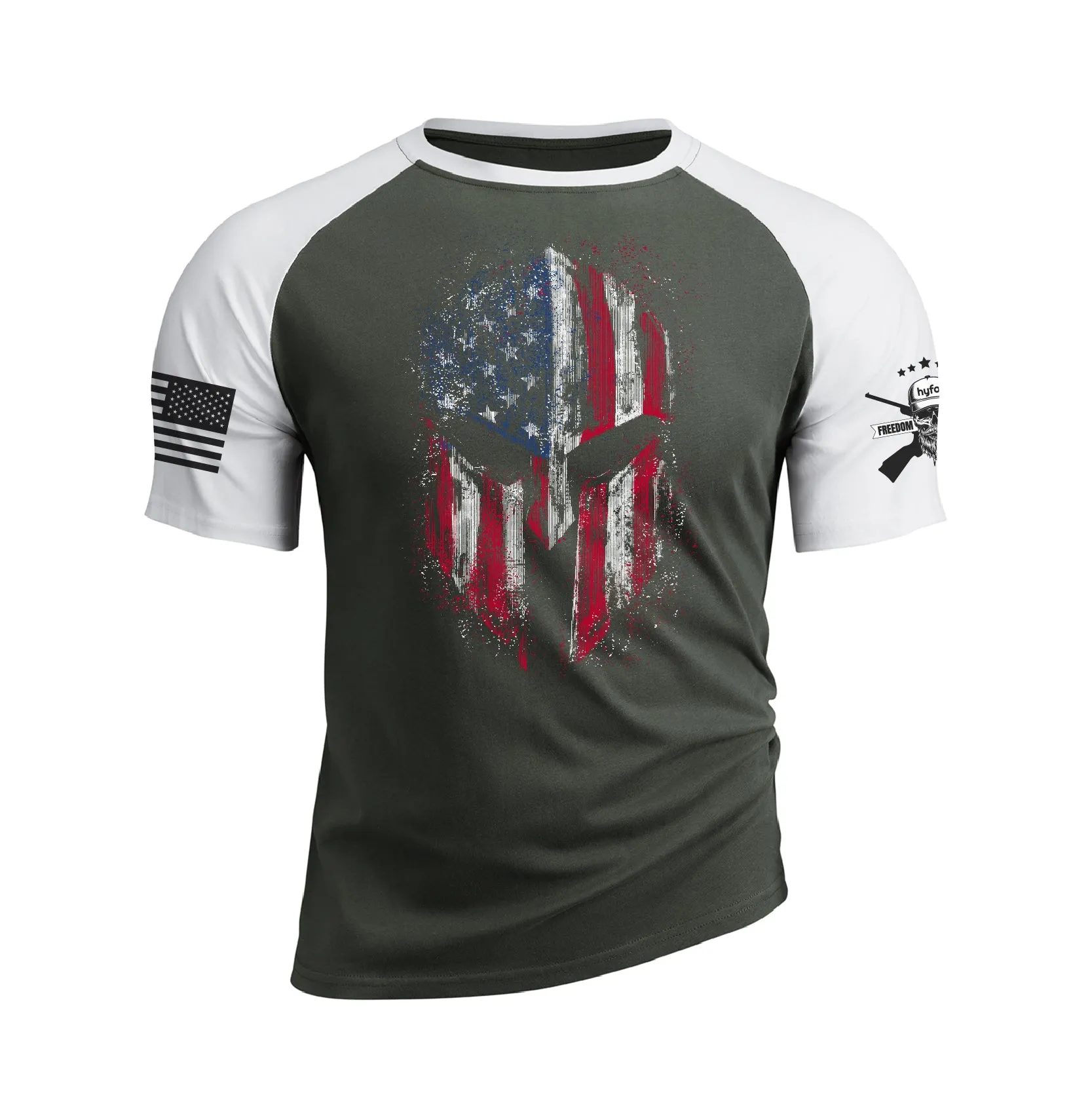USA FLAG SPARTAN RAGLAN GRAPHIC TEE