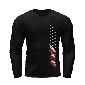 USA FLAG WATERPROOF V-NECK LONG SLEEVE T-SHIRT