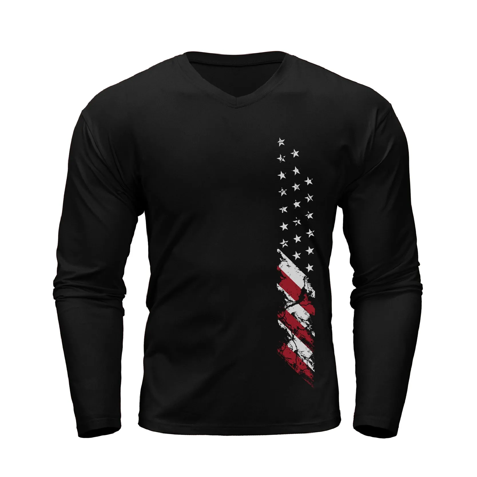USA FLAG WATERPROOF V-NECK LONG SLEEVE T-SHIRT