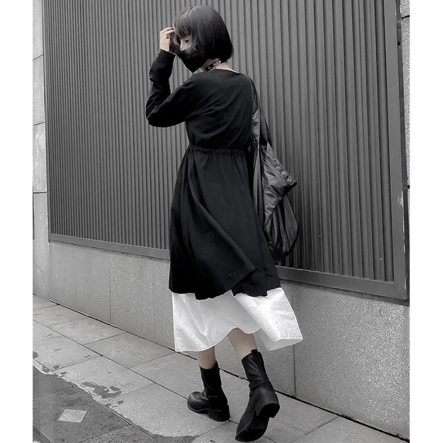 V-Neck Button Drawstring Two-Piece Dress