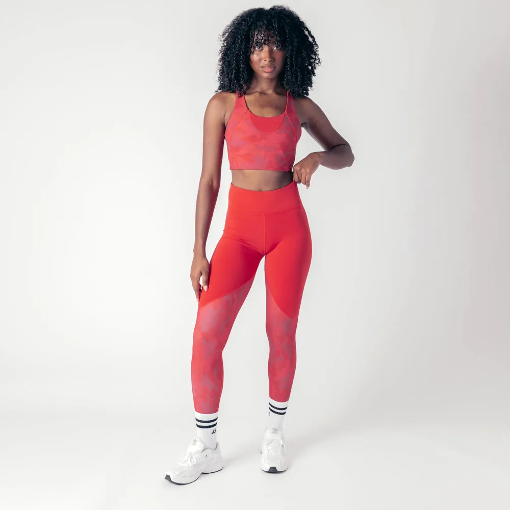 Vertex Camo Multi Strap Sports Bra - Ruby Red