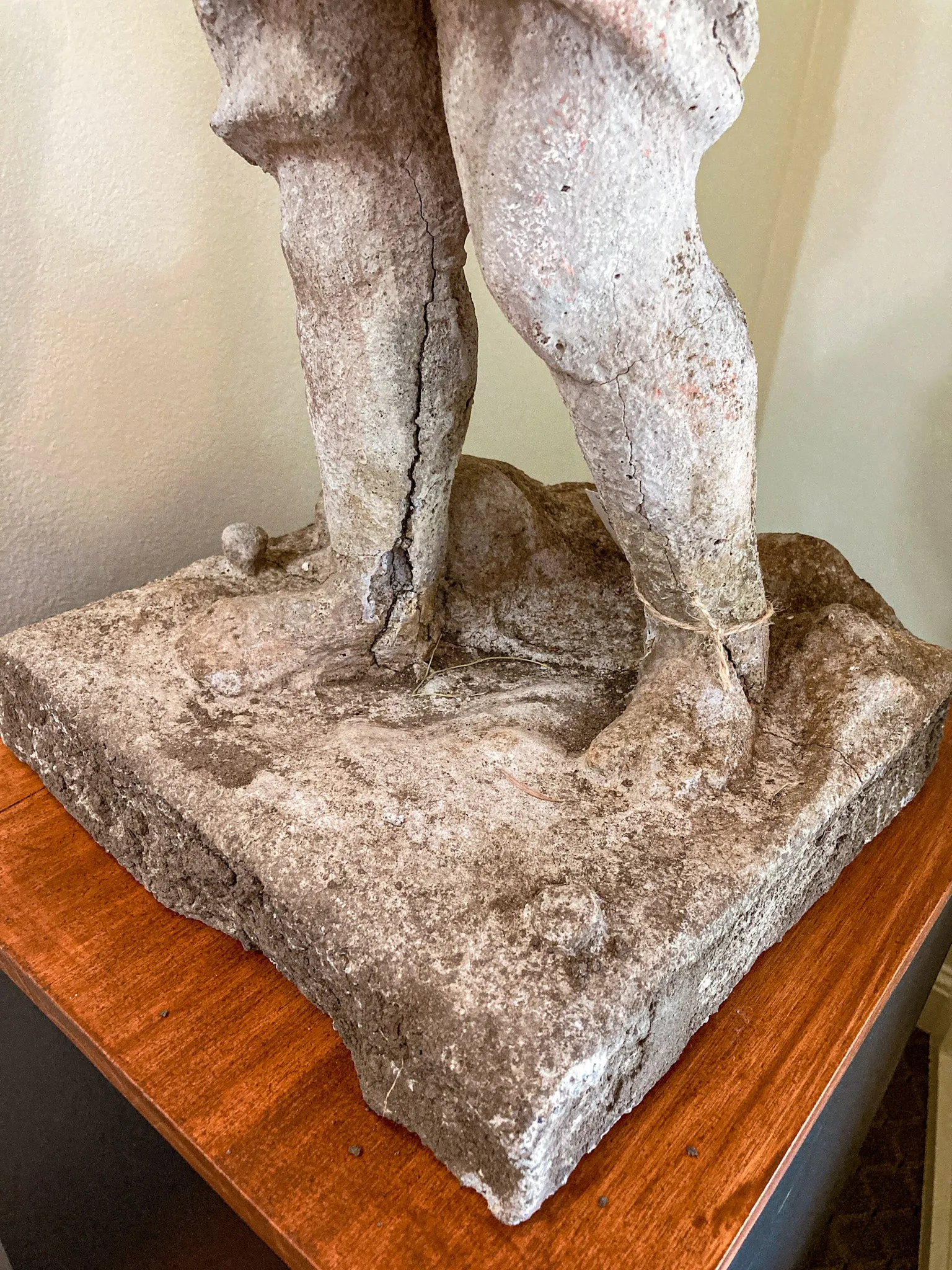 Vintage 1960s Barefoot Child Putti Outdoor Cast Stone Garden Sculpture Statue