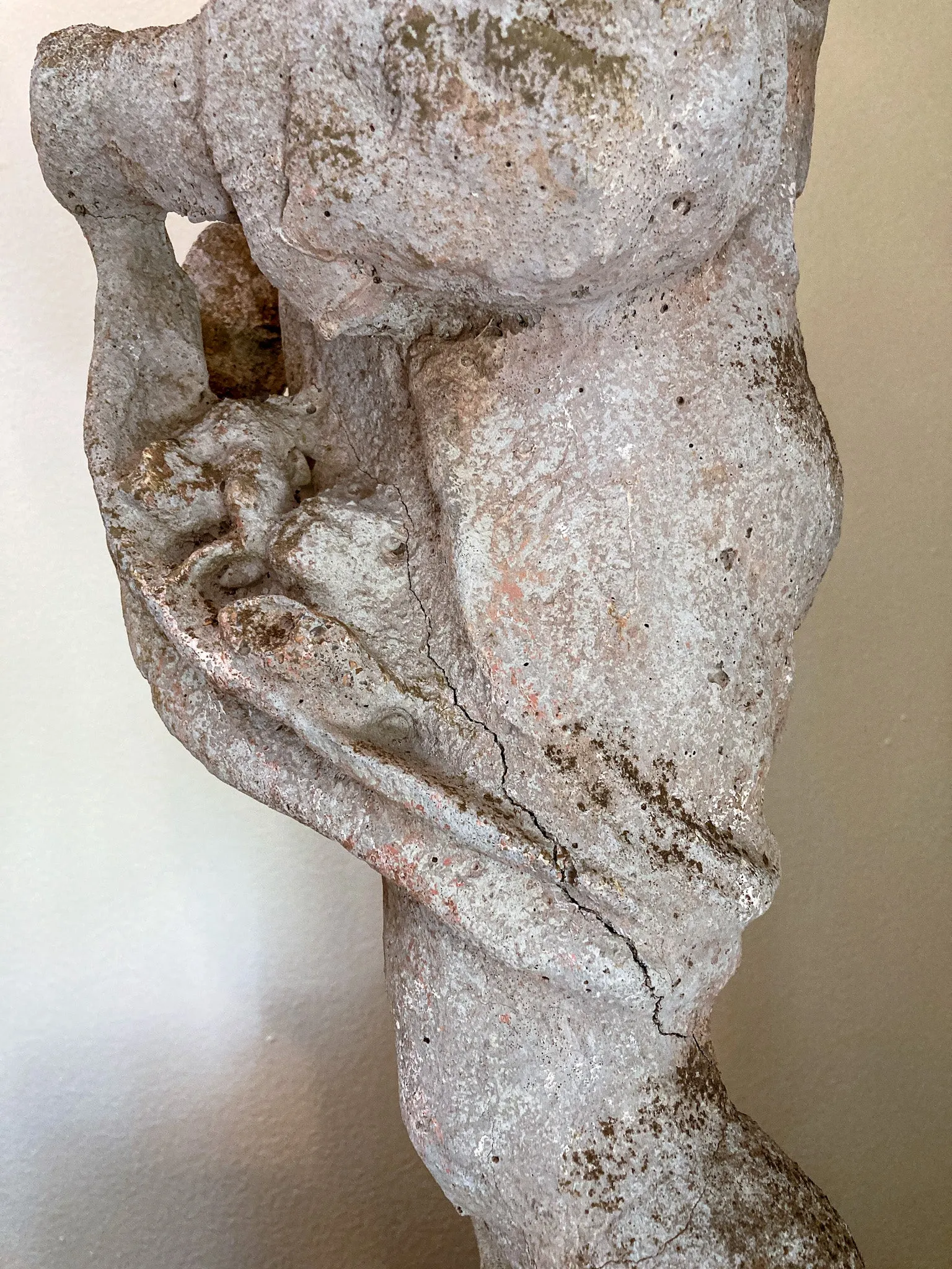 Vintage 1960s Barefoot Child Putti Outdoor Cast Stone Garden Sculpture Statue