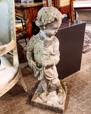 Vintage 1960s Barefoot Child Putti Outdoor Cast Stone Garden Sculpture Statue