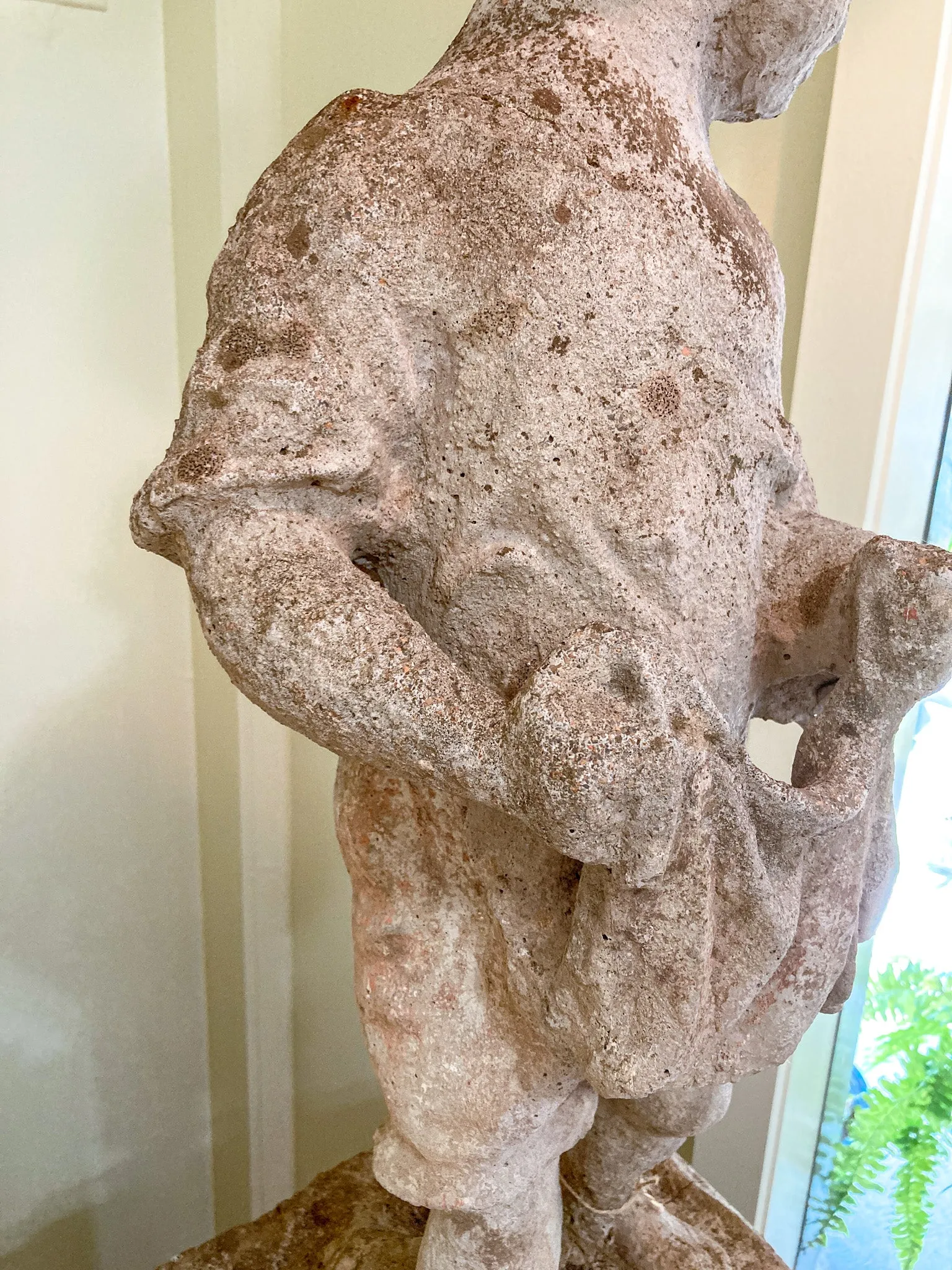 Vintage 1960s Barefoot Child Putti Outdoor Cast Stone Garden Sculpture Statue