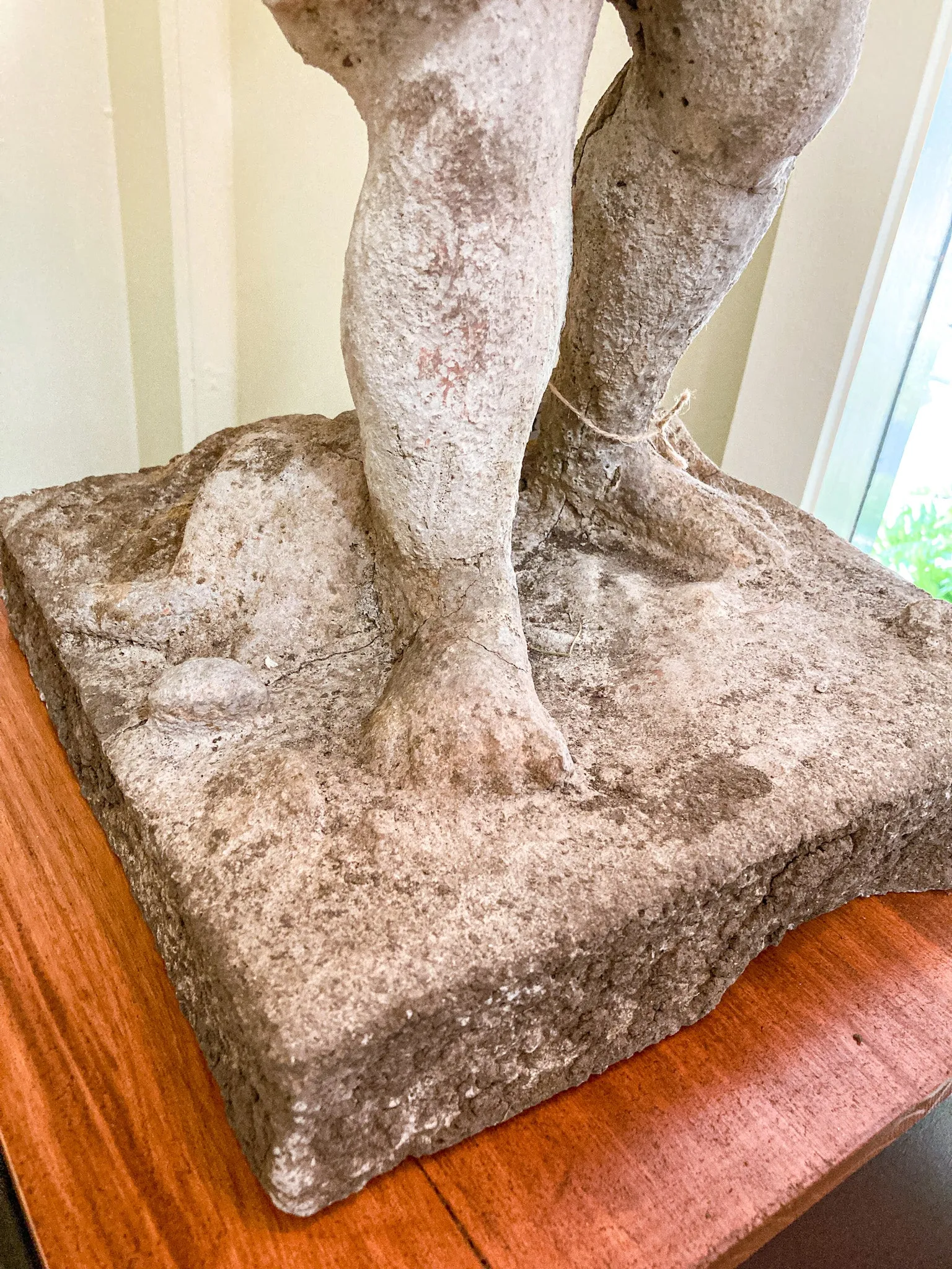 Vintage 1960s Barefoot Child Putti Outdoor Cast Stone Garden Sculpture Statue
