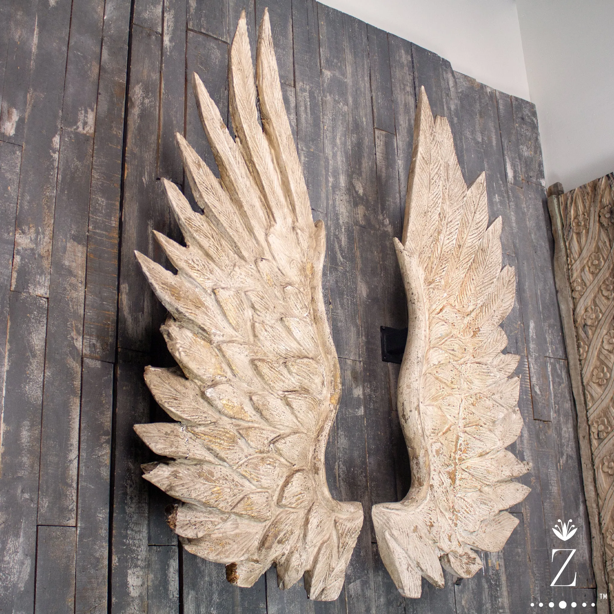 Vintage Carved Wings, Sculptural Wall Art
