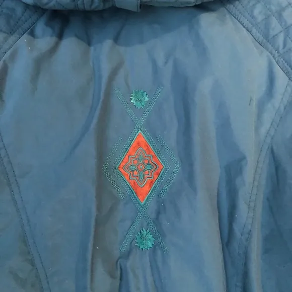 Vintage Edelweiss Ski Wear Embroidered Teal Drawstring Hooded Womens Jacket S
