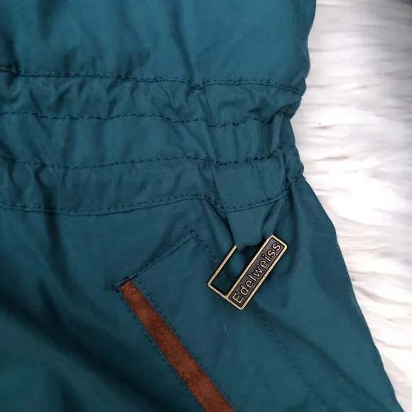 Vintage Edelweiss Ski Wear Embroidered Teal Drawstring Hooded Womens Jacket S