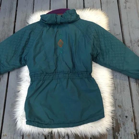 Vintage Edelweiss Ski Wear Embroidered Teal Drawstring Hooded Womens Jacket S