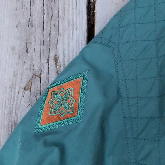 Vintage Edelweiss Ski Wear Embroidered Teal Drawstring Hooded Womens Jacket S