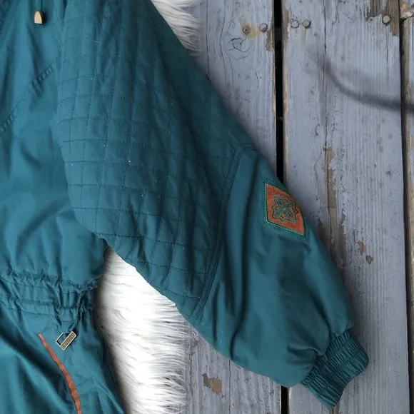 Vintage Edelweiss Ski Wear Embroidered Teal Drawstring Hooded Womens Jacket S