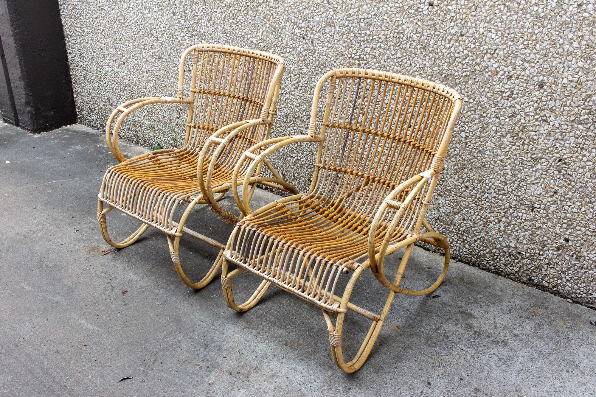 Vintage French Rattan and Bamboo Armchair