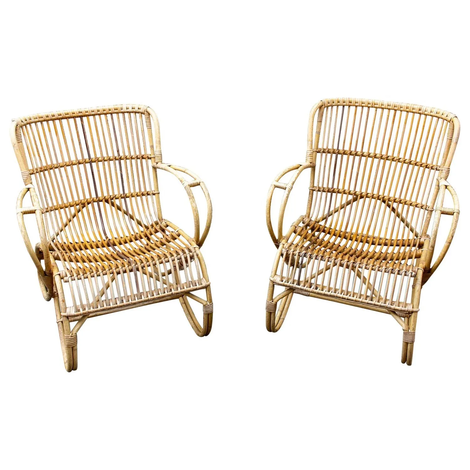 Vintage French Rattan and Bamboo Armchair