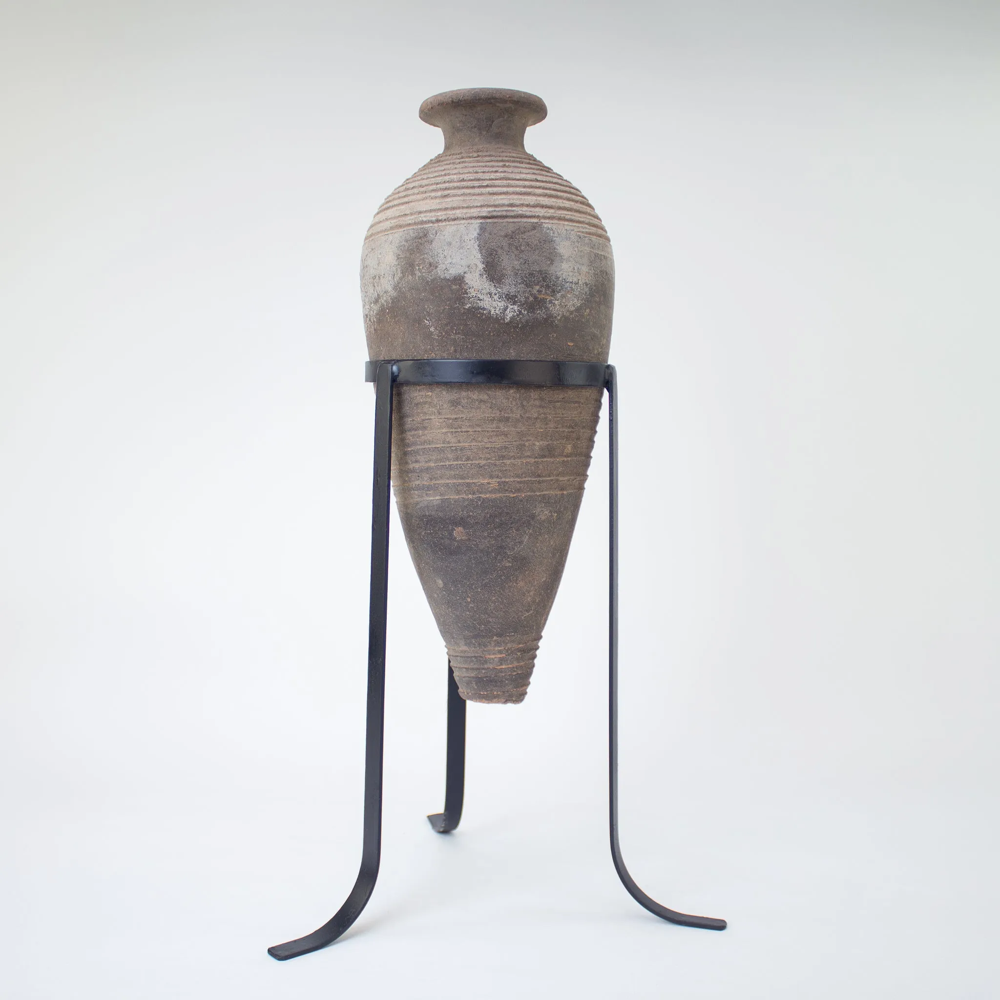 Vintage Oil Jar with Iron Stand. Vintage Terracotta Vase, Large