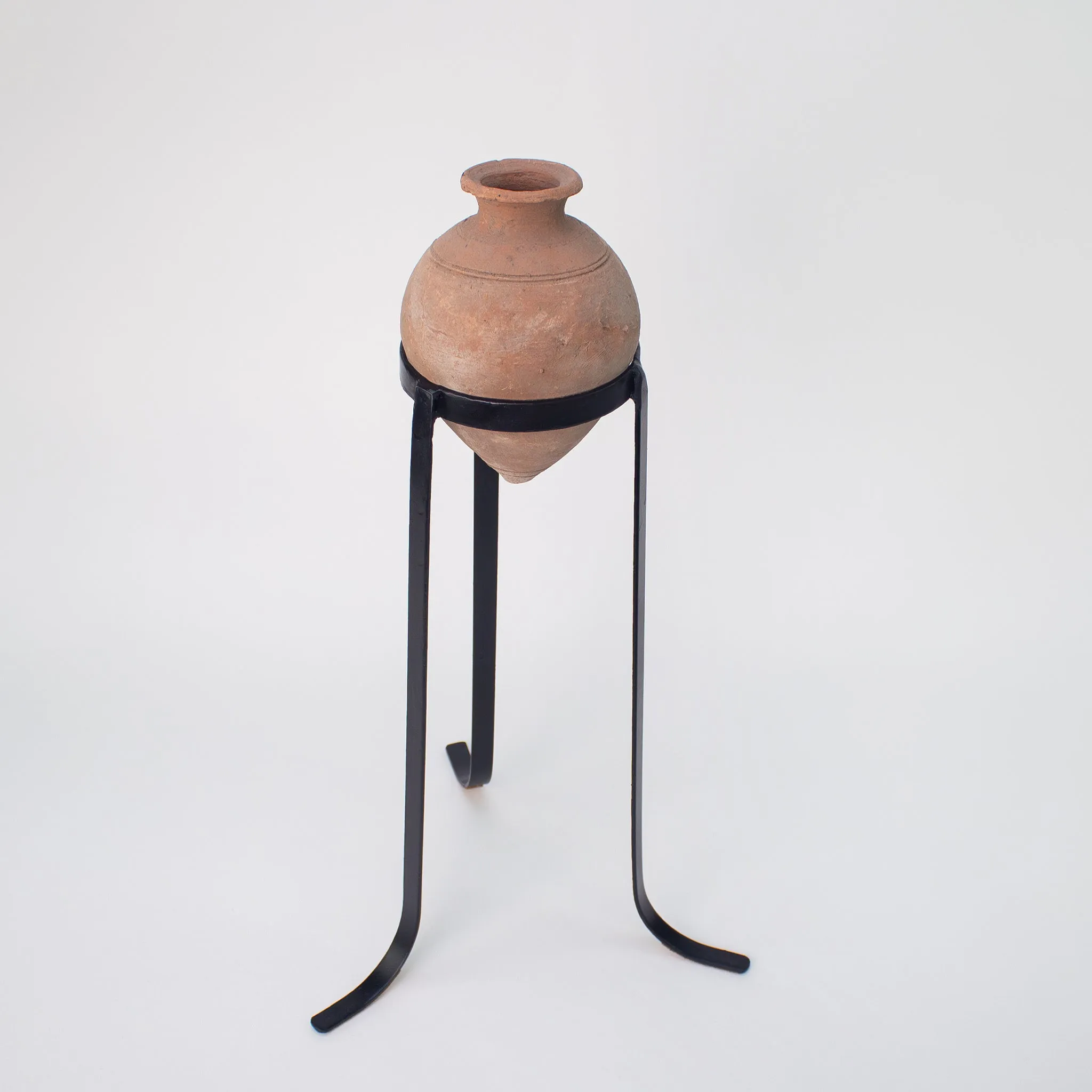 Vintage Oil Jar with Iron Stand. Vintage Terracotta vase, small.
