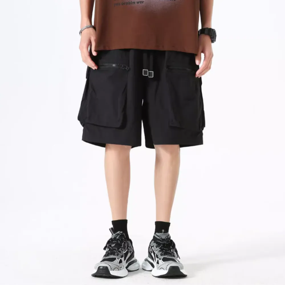 Vintage Solid Drawstring Cargo Shorts