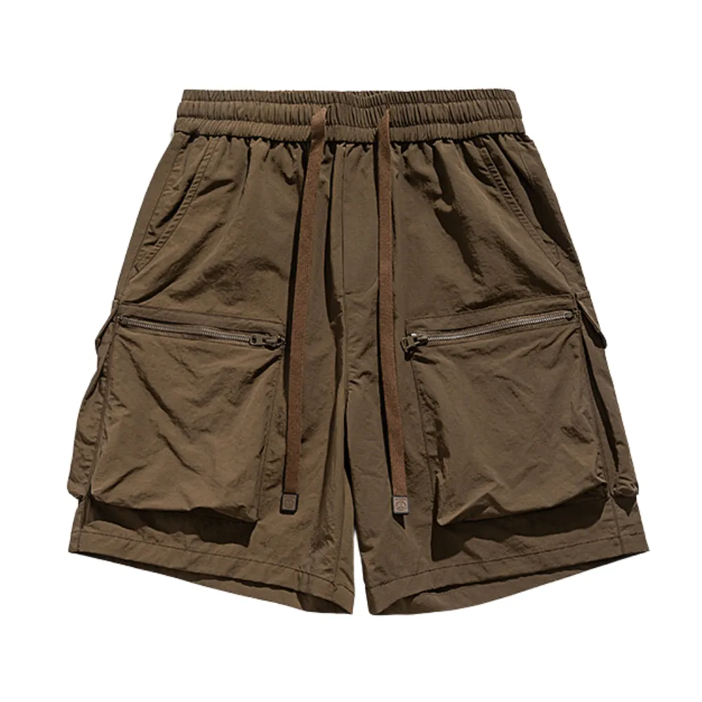 Vintage Solid Drawstring Cargo Shorts