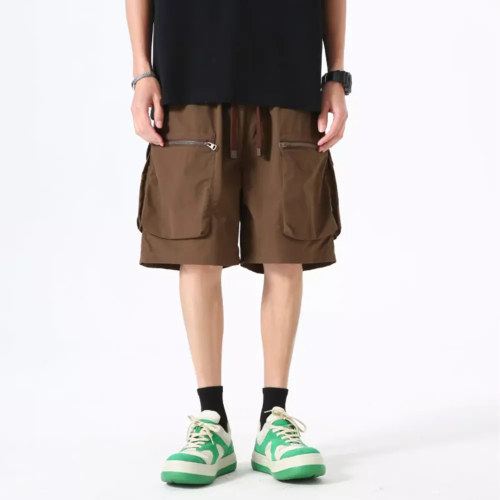 Vintage Solid Drawstring Cargo Shorts