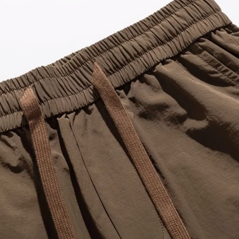 Vintage Solid Drawstring Cargo Shorts