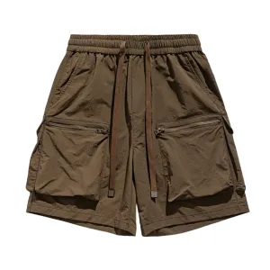 Vintage Solid Drawstring Cargo Shorts