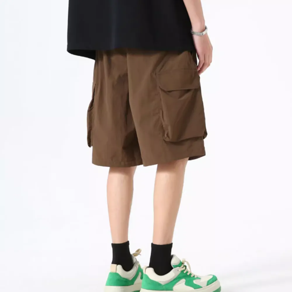 Vintage Solid Drawstring Cargo Shorts