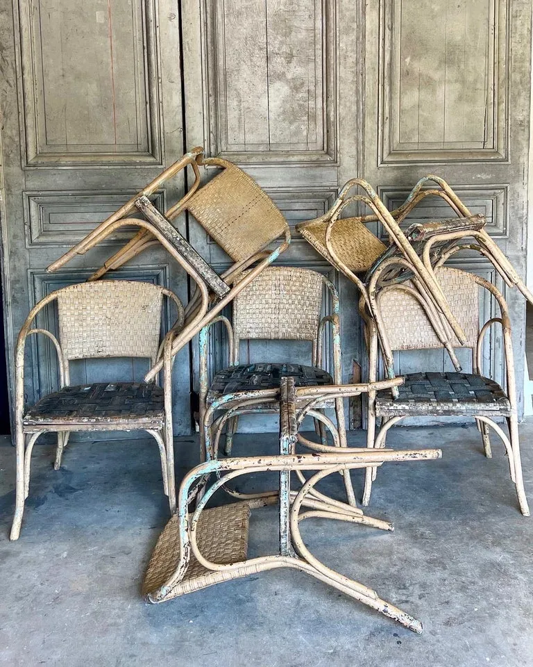 Vintage Spanish Bamboo Set/6 Chairs