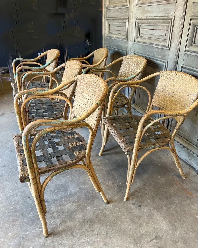 Vintage Spanish Bamboo Set/6 Chairs