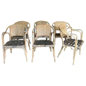 Vintage Spanish Bamboo Set/6 Chairs