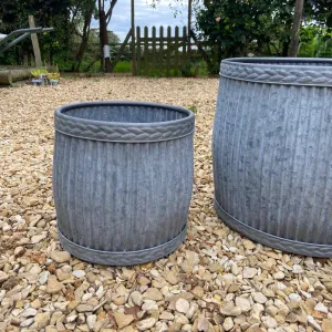Vintage Style Dolly Tub Garden Planters with decorative edge.