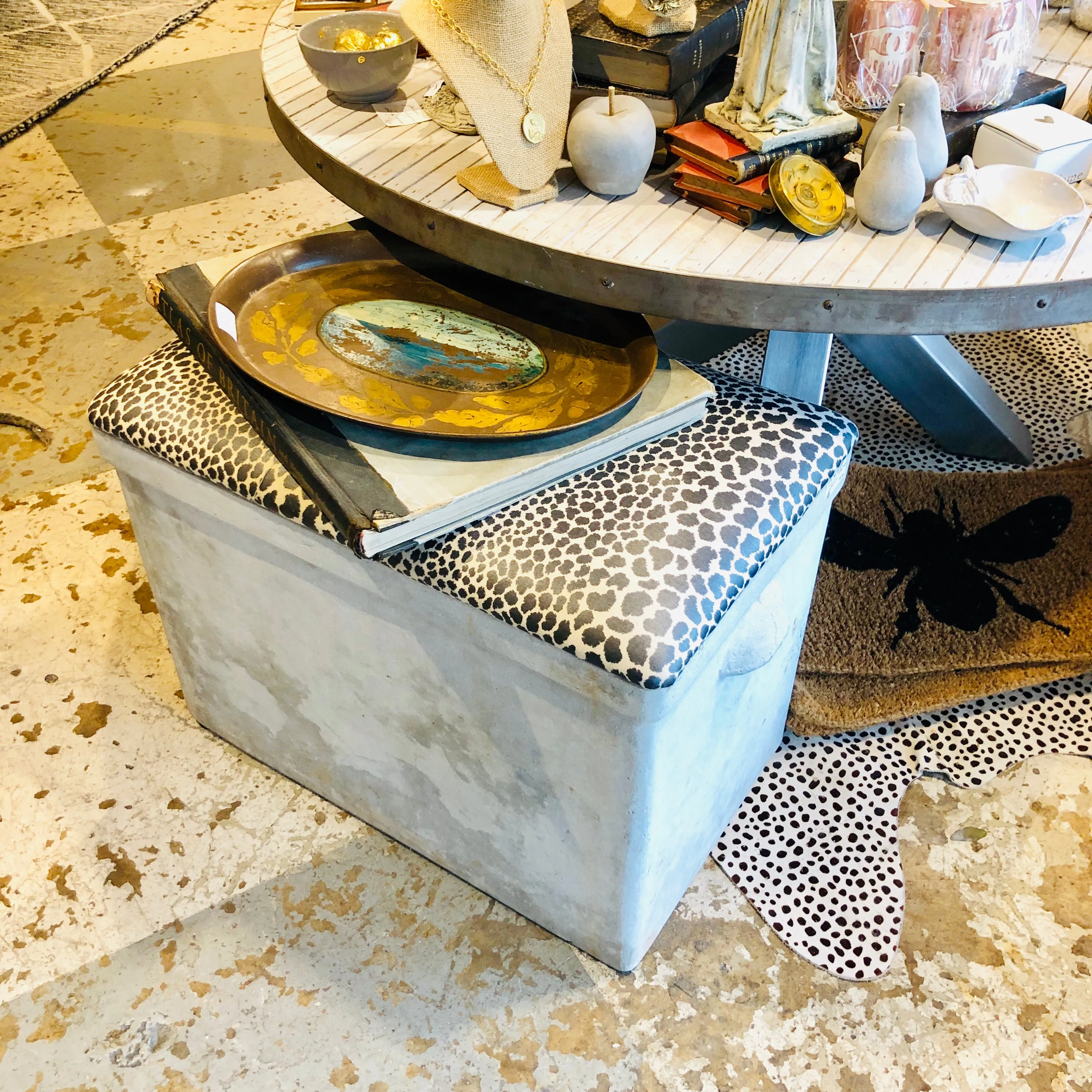 Vintage Willy Guhl Planter Bench with Cheetah Print Top