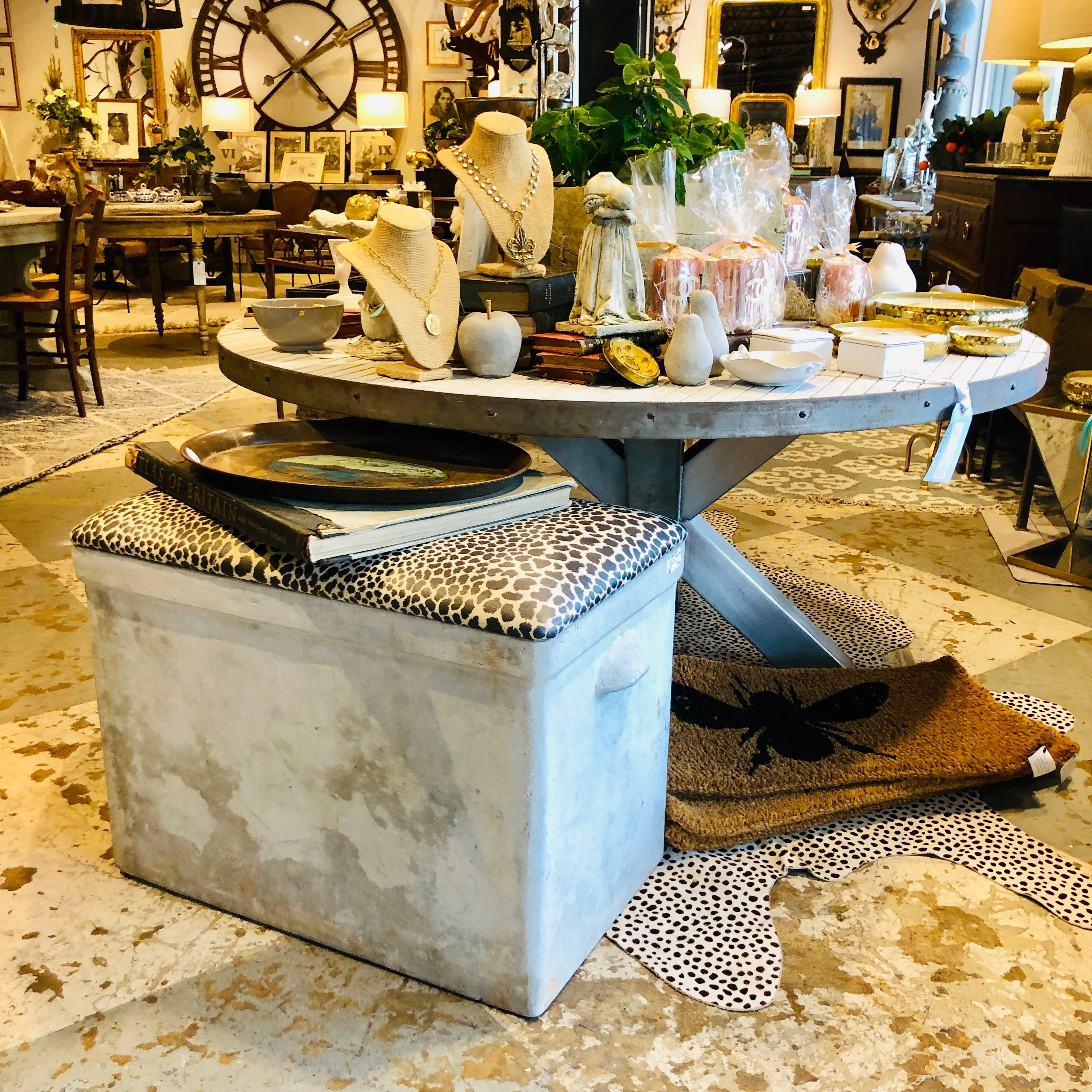 Vintage Willy Guhl Planter Bench with Cheetah Print Top