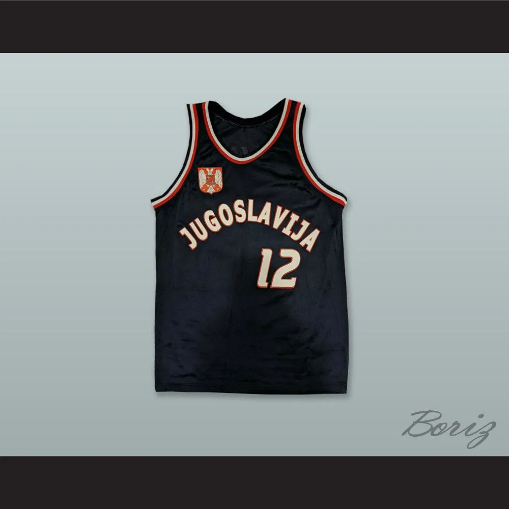 Vlade Divac 12 Jugoslavija Black Basketball Jersey