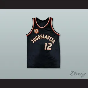 Vlade Divac 12 Jugoslavija Black Basketball Jersey