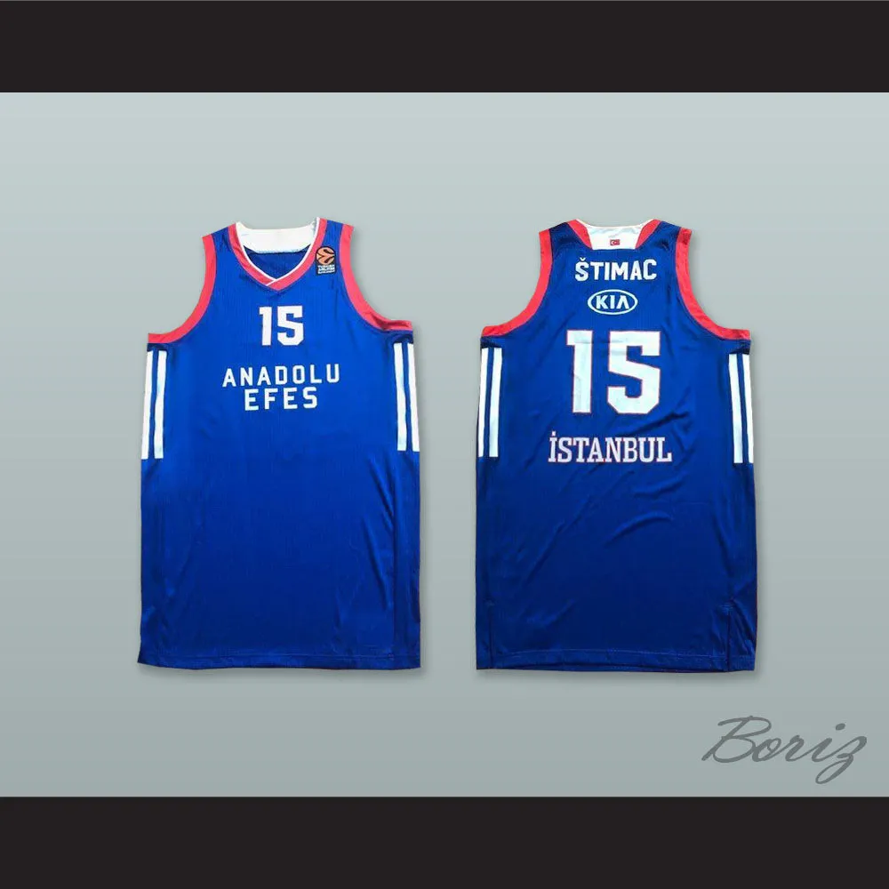 Vladimir Stimac 15 Anadolu Efes SK Istanbul Turkey Blue Basketball Jersey