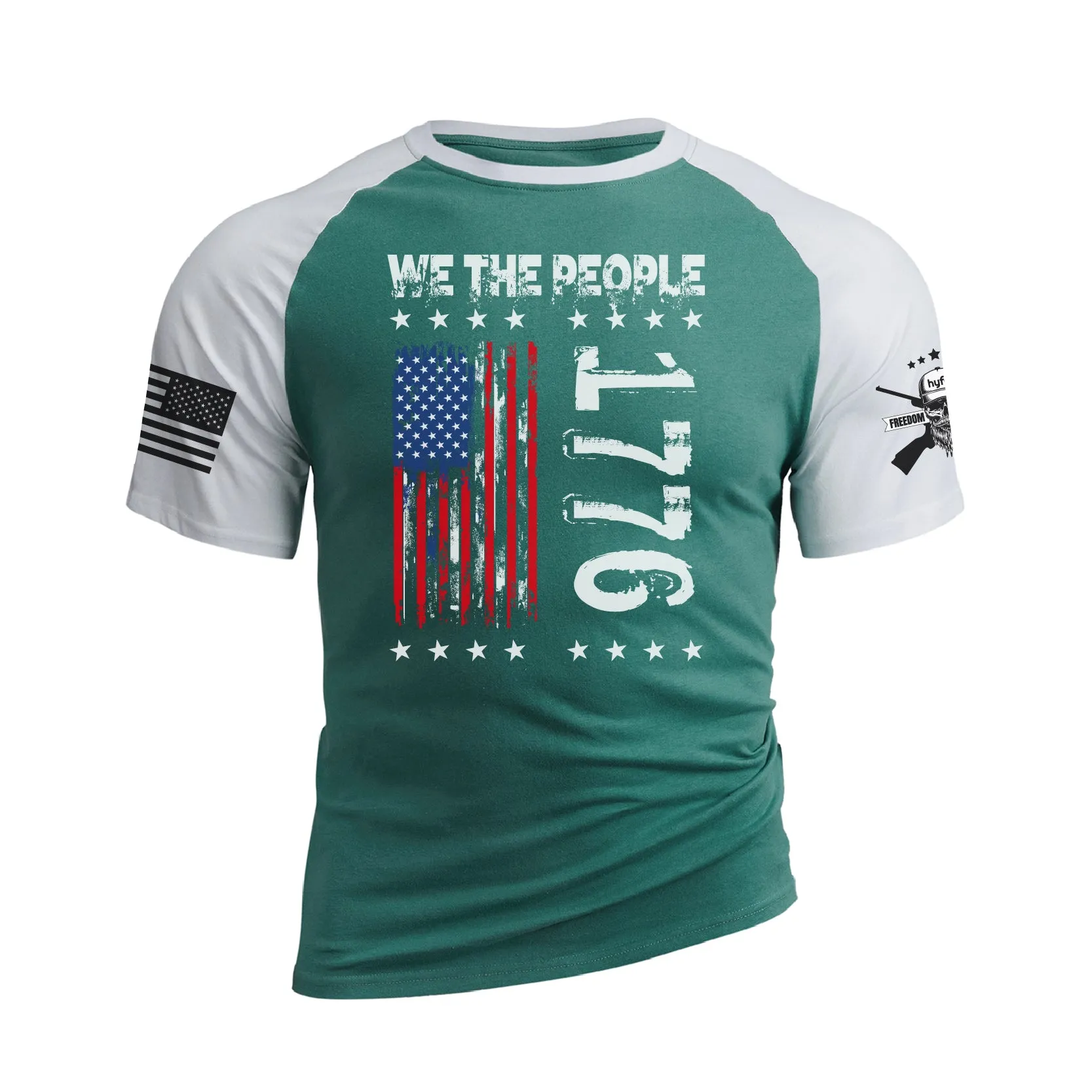 WE THE PEOPLE SHIRT PATRIOTIC 100% COTTON RAGLAN GRAPHIC TEE