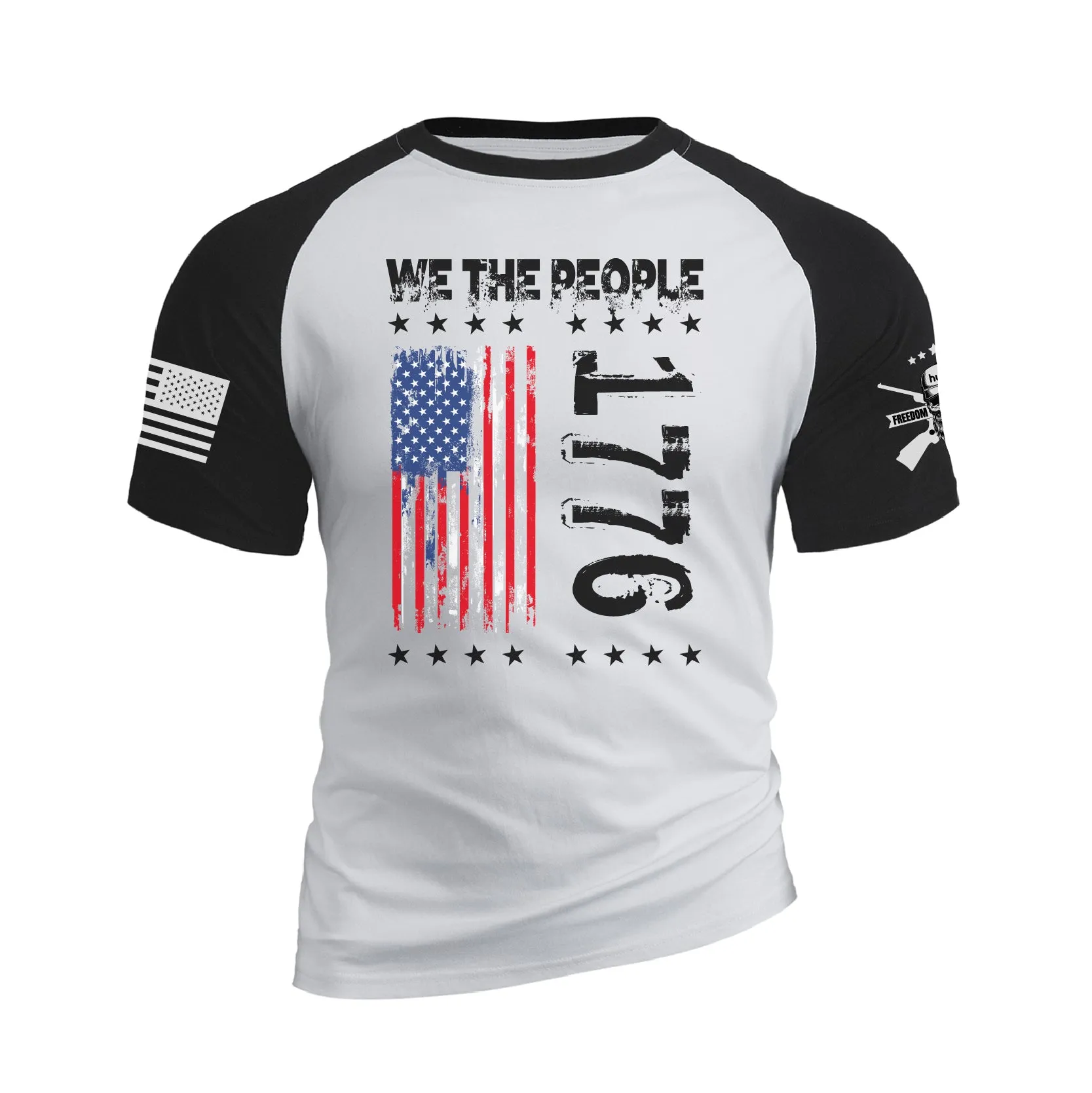 WE THE PEOPLE SHIRT PATRIOTIC 100% COTTON RAGLAN GRAPHIC TEE