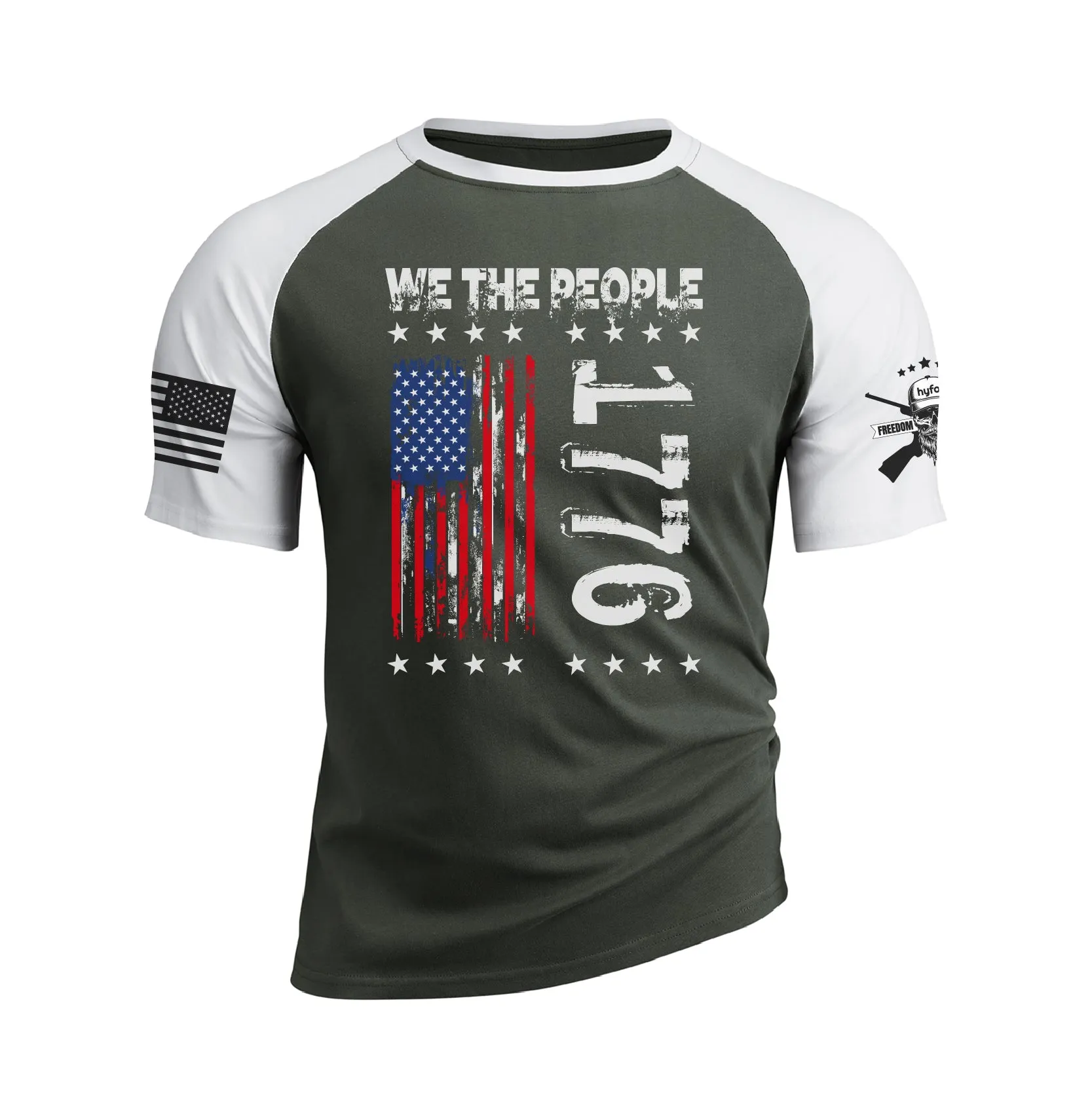 WE THE PEOPLE SHIRT PATRIOTIC 100% COTTON RAGLAN GRAPHIC TEE