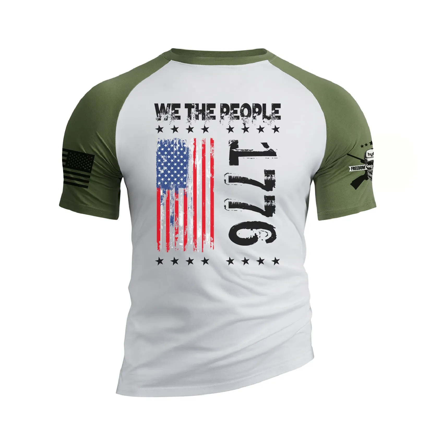 WE THE PEOPLE SHIRT PATRIOTIC 100% COTTON RAGLAN GRAPHIC TEE