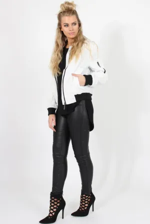 White Black Zip Bomber Jacket - Minah