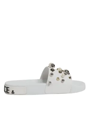 White Embellished Slides Sandals Shoes