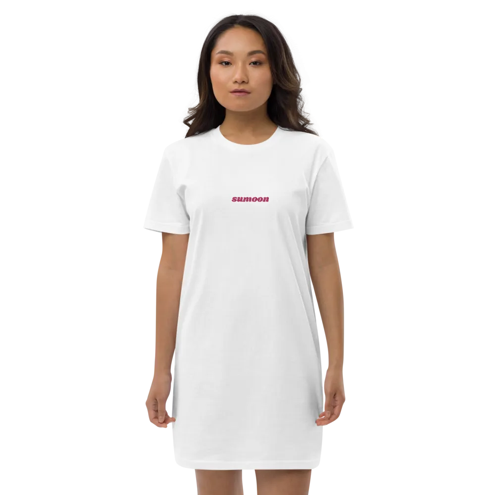 white embroidered logo t-shirt dress